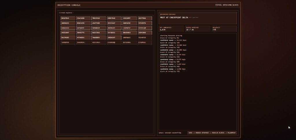 Decryption console cipher matrix